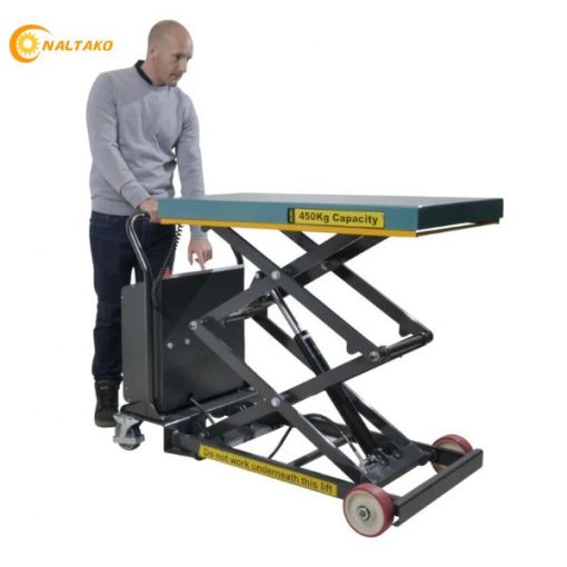 Xe nâng mặt bàn 450kg chạy điện ắc quy