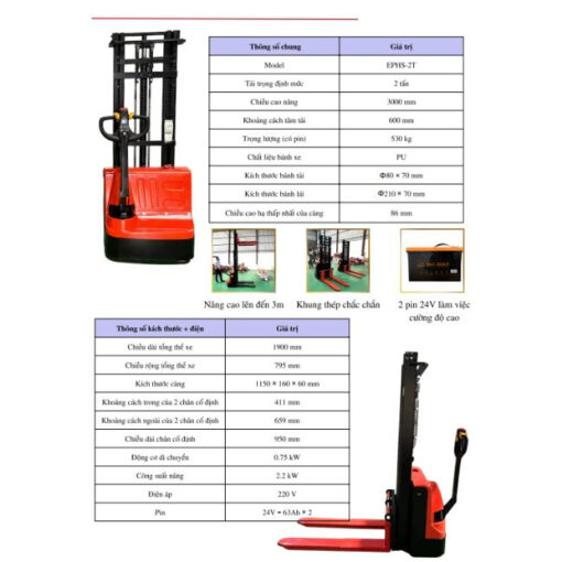 Xe nâng tay cao điện 2 tấn 4