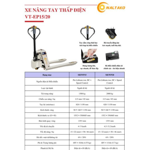 Xe nâng tay thấp điện 1.5/2 tấn 2